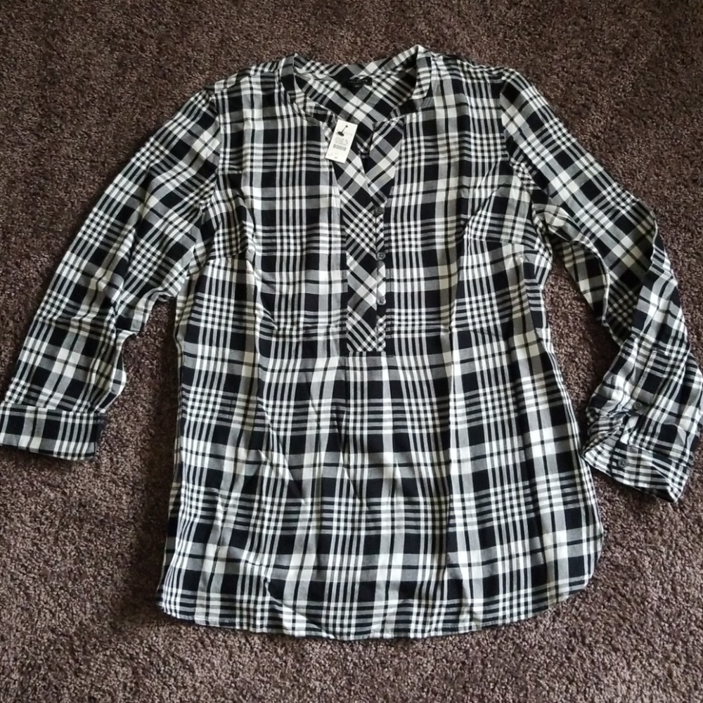 Talbots Black White Plaid Tunic Top M